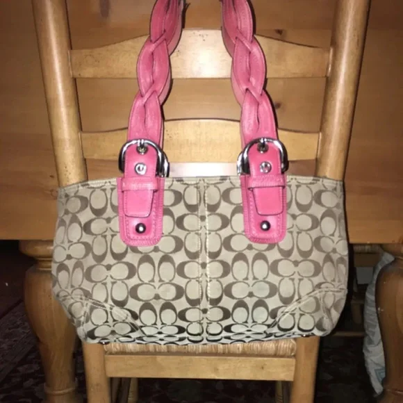 Coach Brown and Pink Signature Shoulder Bag - Picture 2 of 6